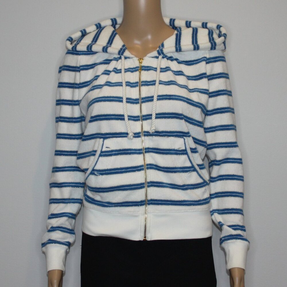 Juicy Couture Women's Nautical Striped Terry Hooded Sweatshirt in size Medium - Picture 2 of 7